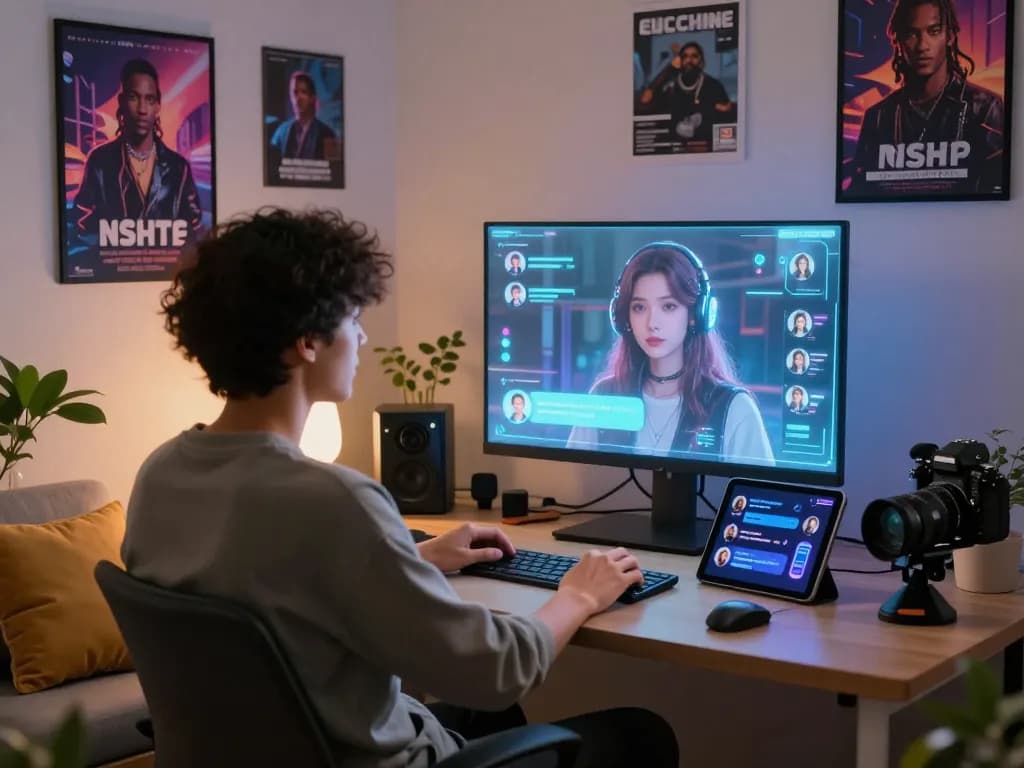 Engaging interaction with character ai nsfw in a modern home office.