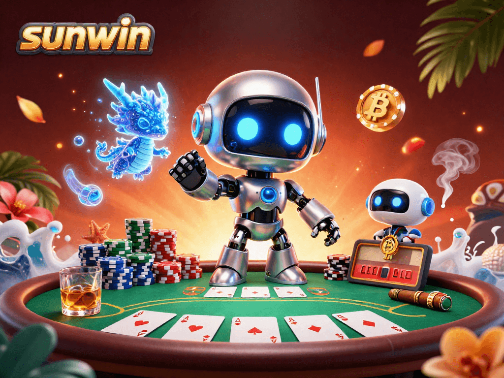 Experience the thrill of winning at sunwin with a dazzling 3D casino scene full of poker excitement.