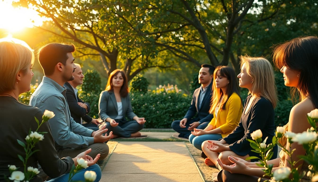 Spirituelle Seminare mit Teilnehmern in harmonischer Umgebung erleben.