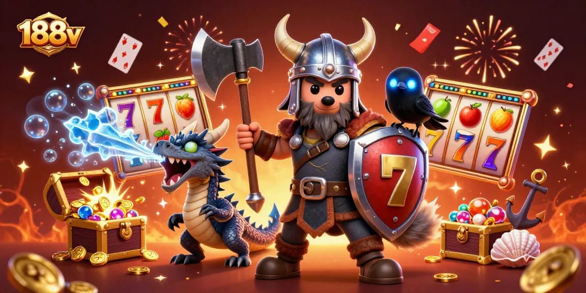 Experience the thrill of 188v slots with dynamic Viking heroes and vibrant casino treasures.