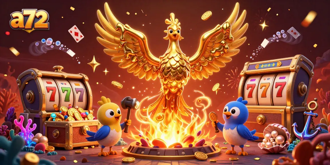 Witness a72's captivating illustration featuring a molten phoenix and gambling elements.