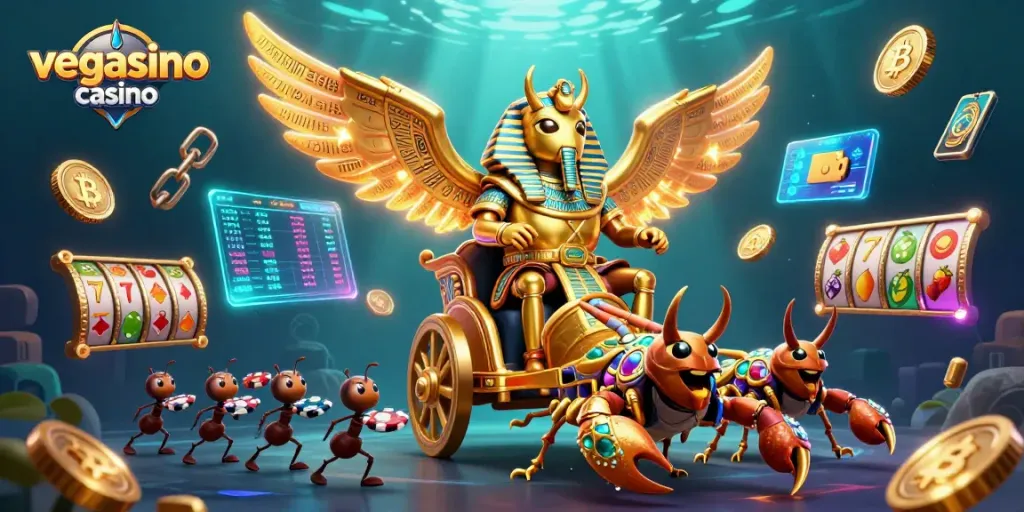 Experience the excitement of vegasino casino with animated characters and vibrant casino elements.