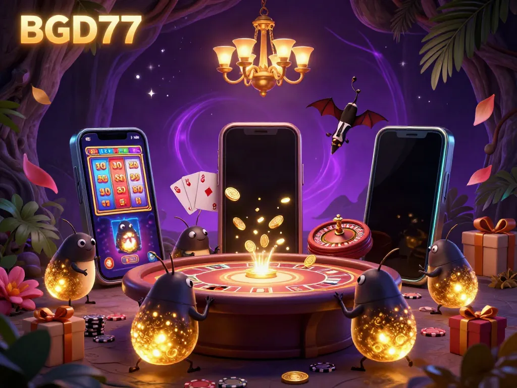 Experience the enchanting gaming world of BGD77 with vibrant glowworms illuminating a cave casino.