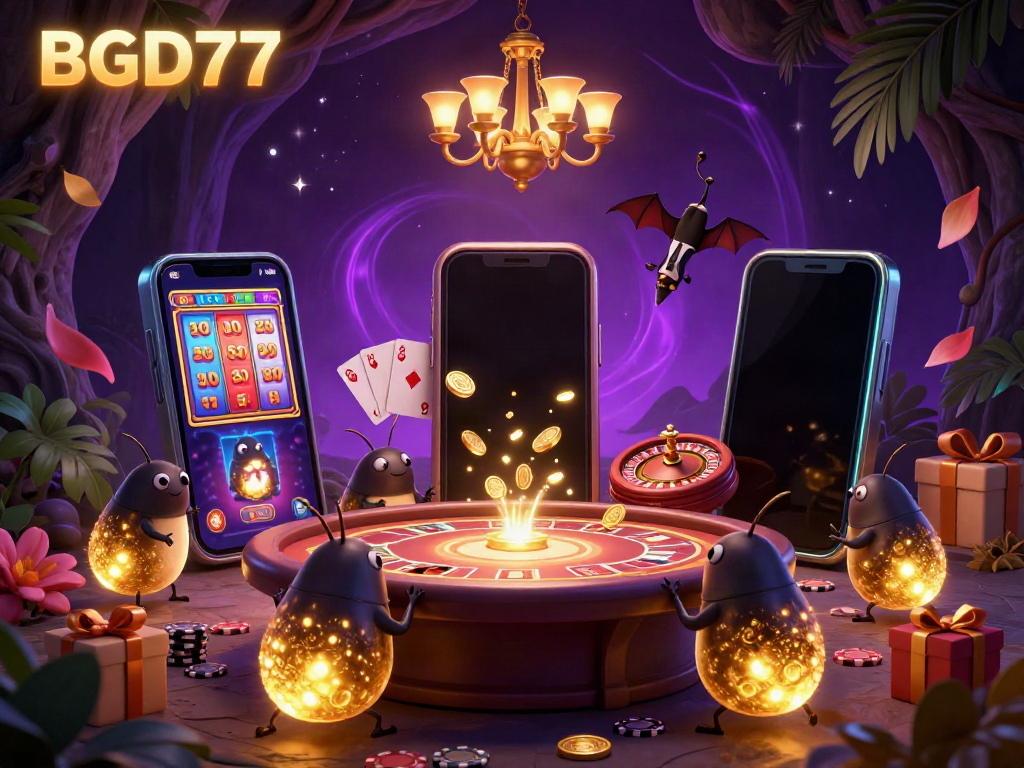 Experience the enchanting gaming world of BGD77 with vibrant glowworms illuminating a cave casino.
