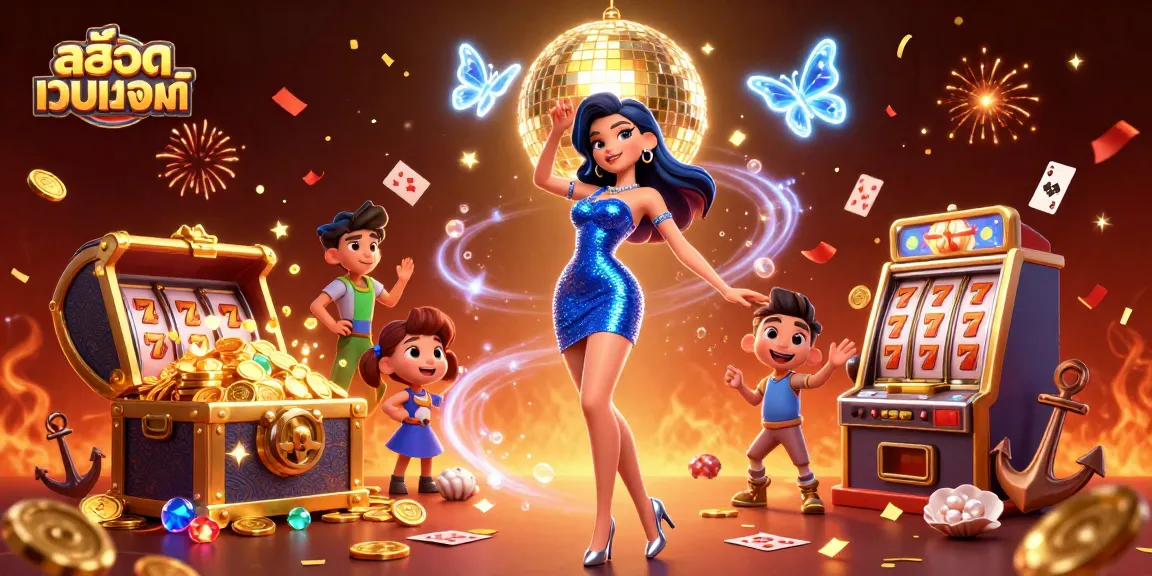 Experience the thrill of สล็อตเว็บตรงแท้ with vibrant slot machines, golden coins, and festive energy.