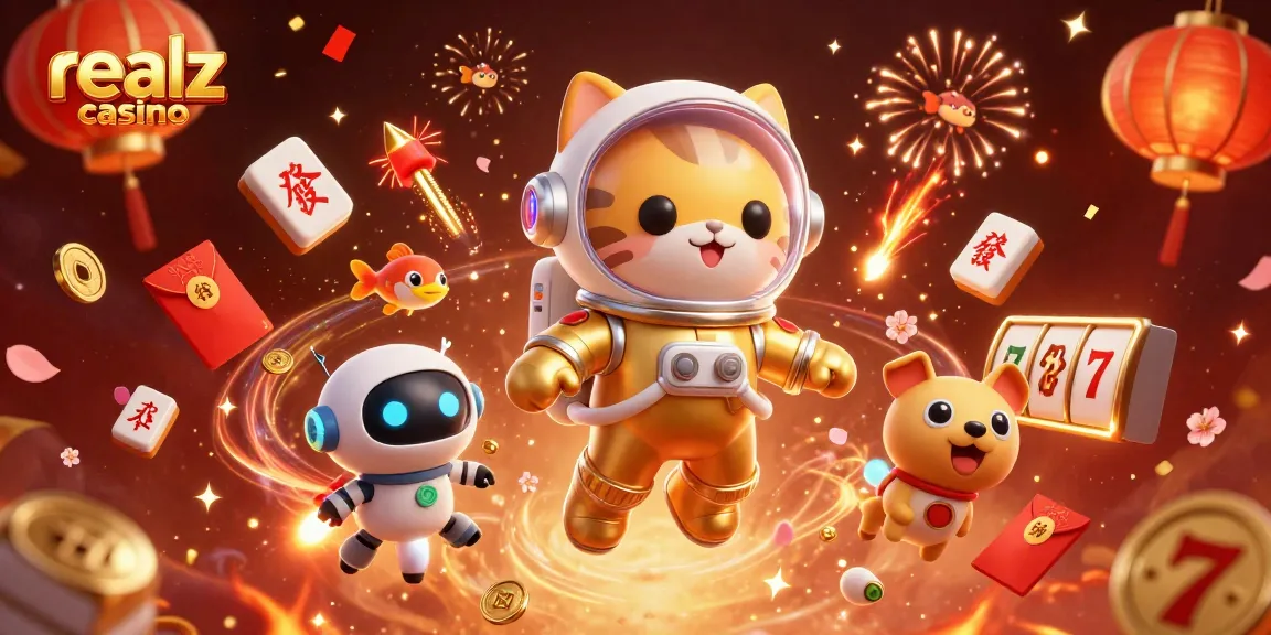 Experience realz casino fun with a cosmic twist in this vibrant 3D illustration.