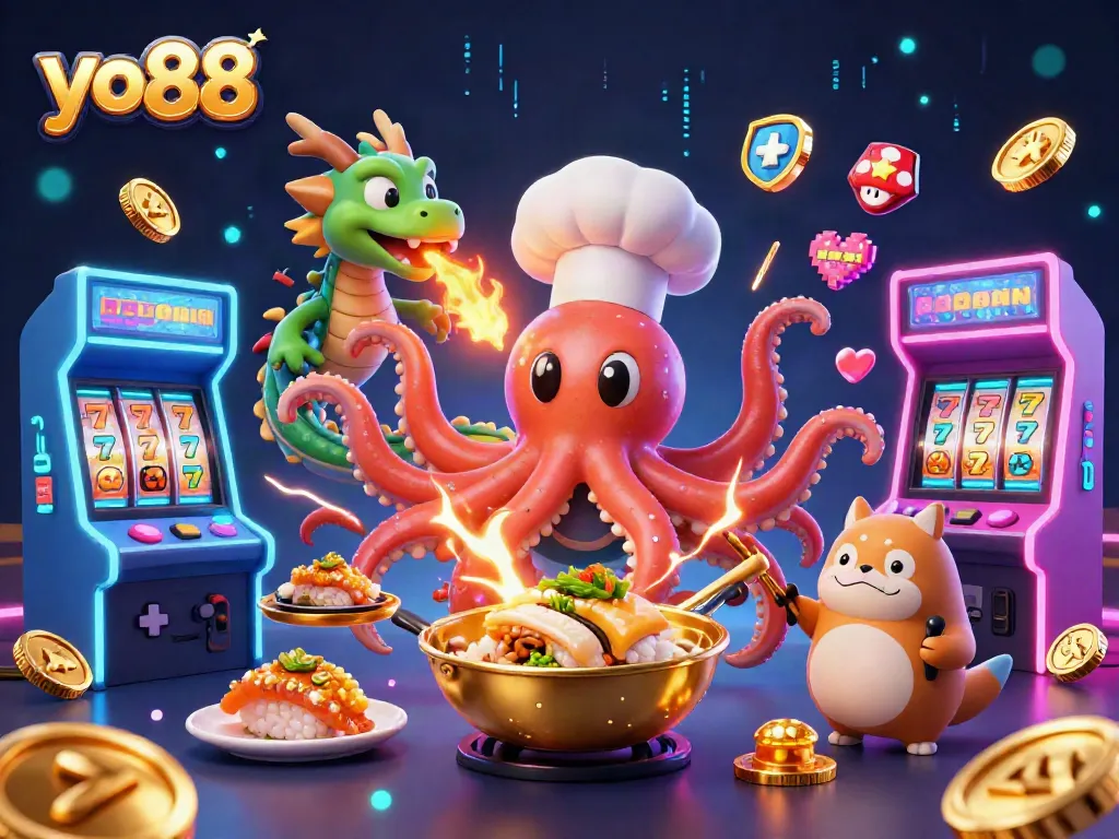 yo88 offers dynamic gaming excitement with vibrant slots, characters, and 3D action in a rich casino scene.