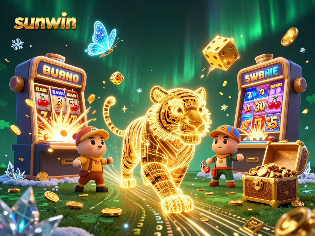 Experience the vibrant energy of sunwin's casino atmosphere with a golden tiger and jackpots.