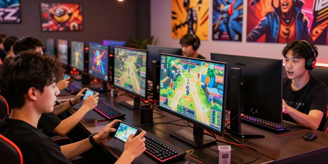 Dynamic gaming experience at https://b52club.radio.fm/ with players immersed in vibrant game graphics and interactive devices.