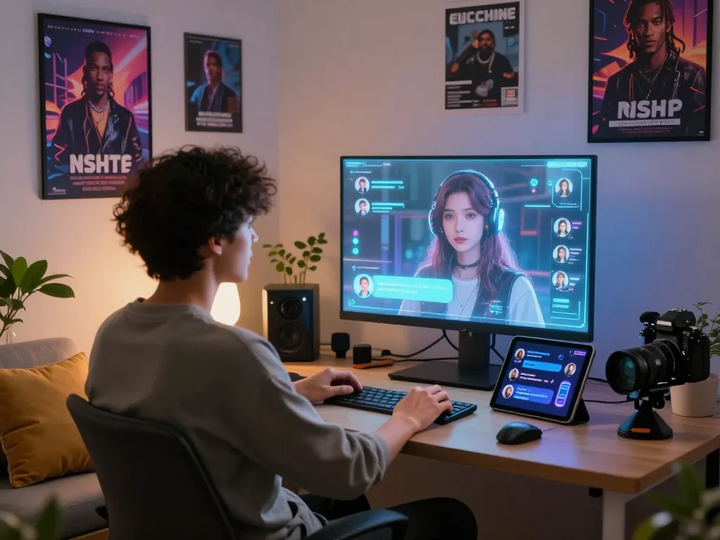 Engaging interaction with character ai nsfw in a modern home office.