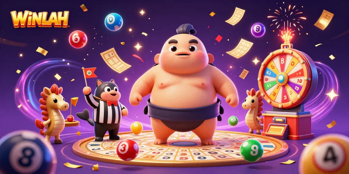 Join the excitement at WINLAH with a colorful 3D illustration of underwater gambling fun featuring a puffed fugu and lively characters.