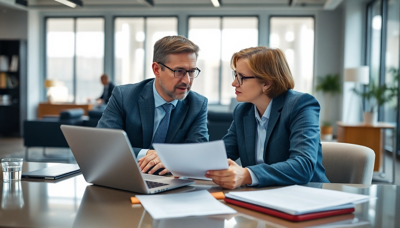 Engaging discussion with a Headhunter Schweiz in a professional office setting.
