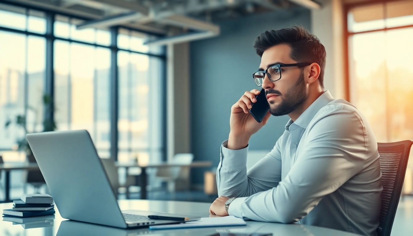 Headhunter Schweiz am Telefon, professionell in einem modernen Büro.