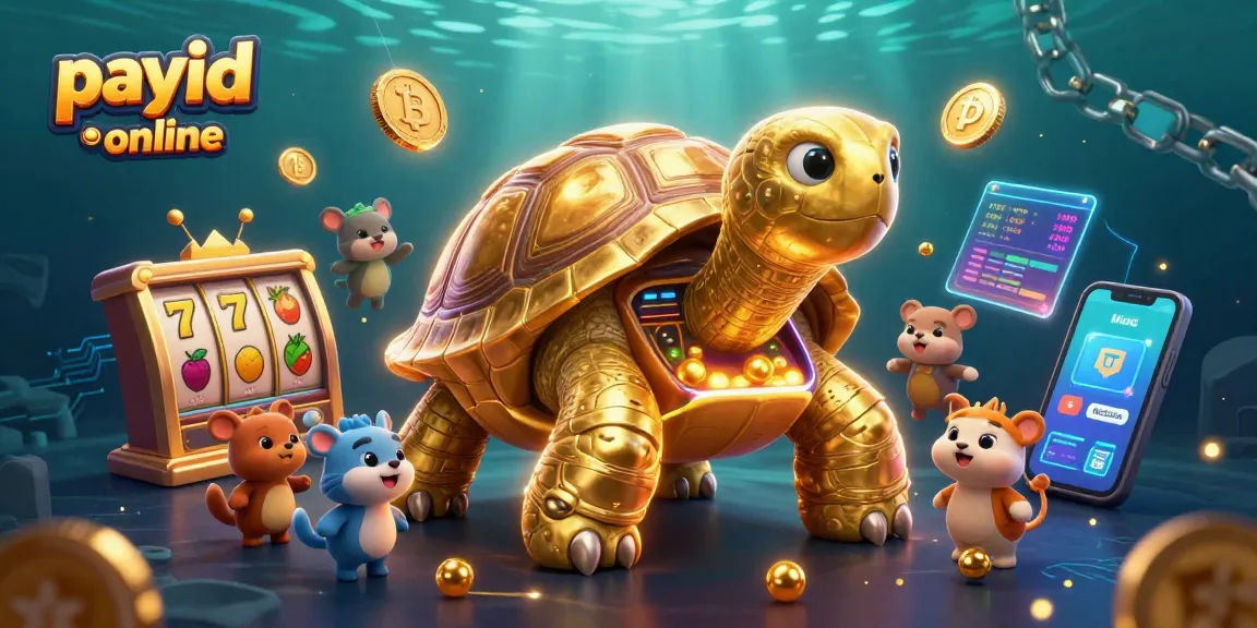 Play exciting payid pokies online with our 3D tortoise-themed slot machine scene filled with vibrant characters.